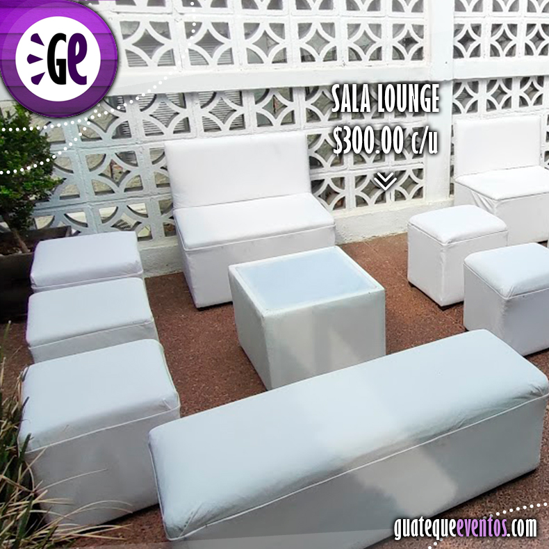 Sala lounge color blanca para 8 personas